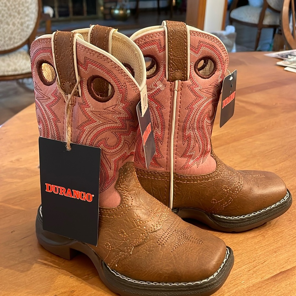 Durango boots, Kids size 10M. Tan/Pink, New with tags